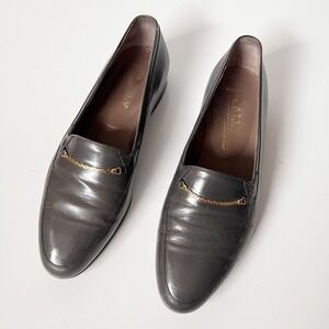 Vintage Bali Gray Men's Penny Loafers Dress Shoes Gold Chain Accent Size 8.5